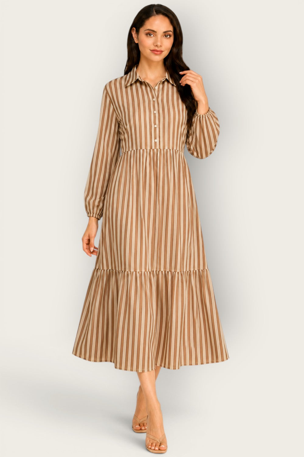 Neutral Stripe Tiered Maxi Dress