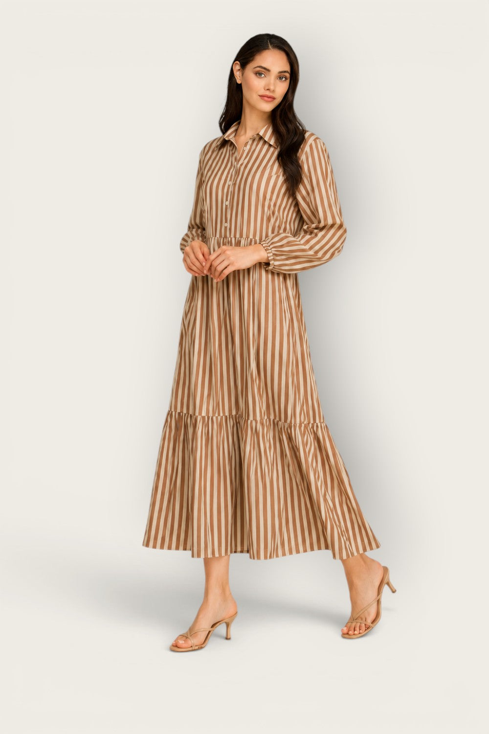 Neutral Stripe Tiered Maxi Dress