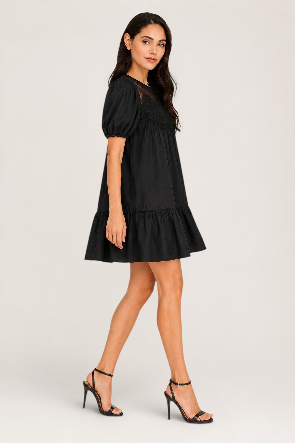 Crochet Lace Babydoll Mini Dress | Bubble Sleeve Tiered Boho Boutique
