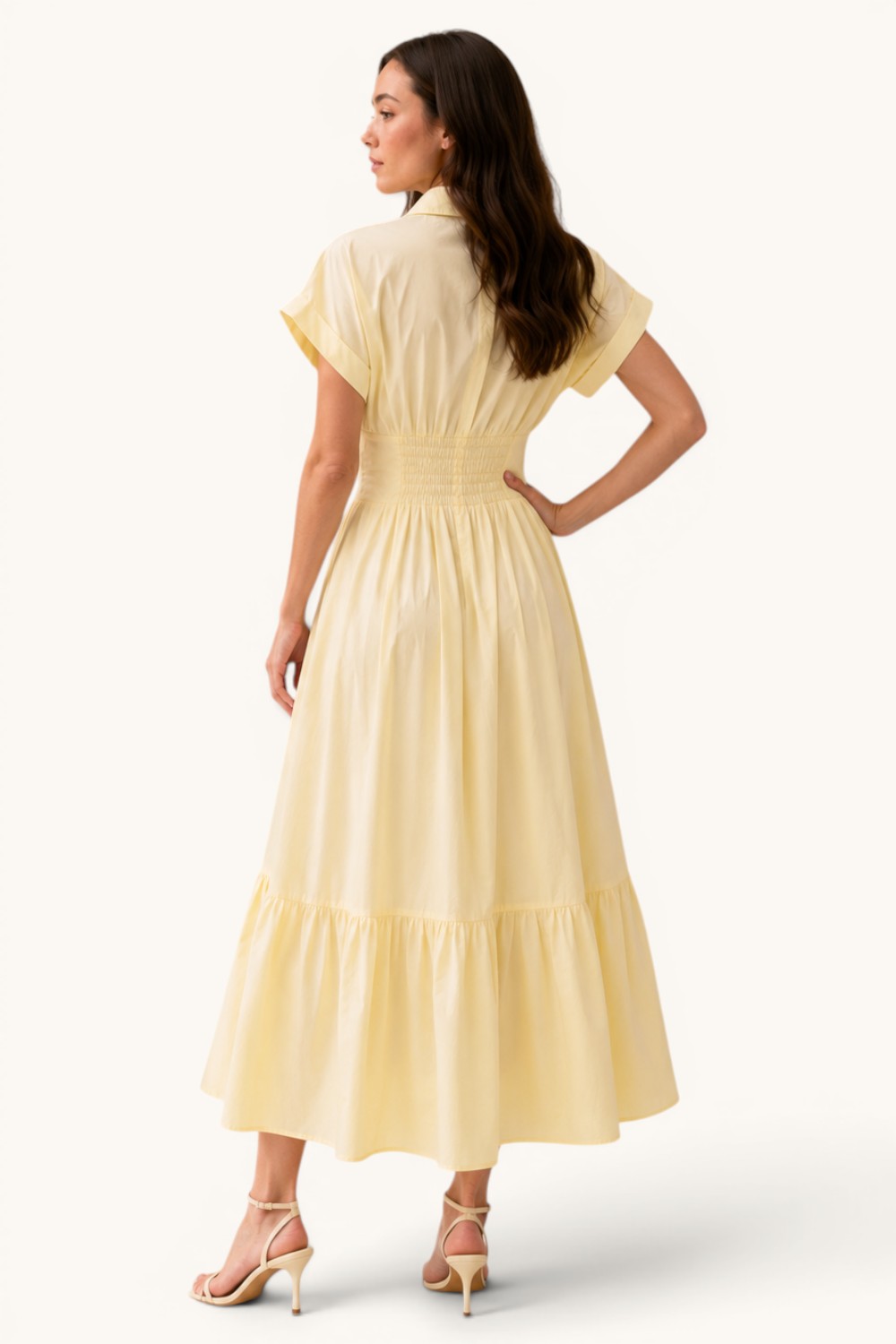 Smocked Waist Button Down Maxi Shirt Dress Womens Boutique Dress