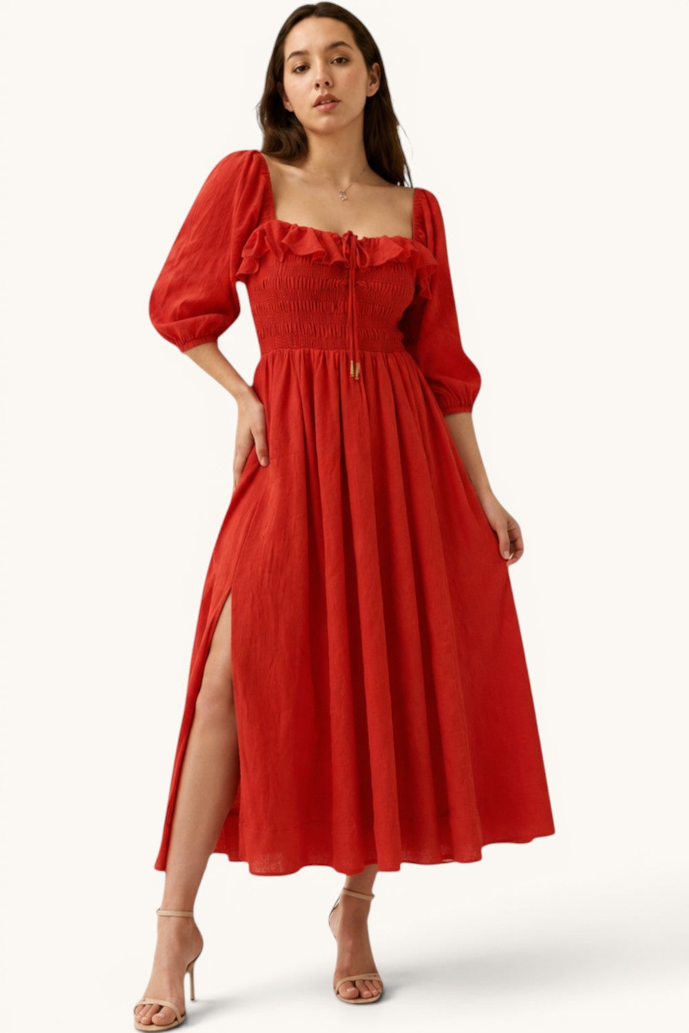 Smocked Sweetheart Neck Maxi Dress