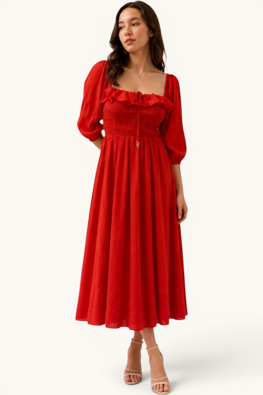 Smocked Sweetheart Neck Maxi Dress