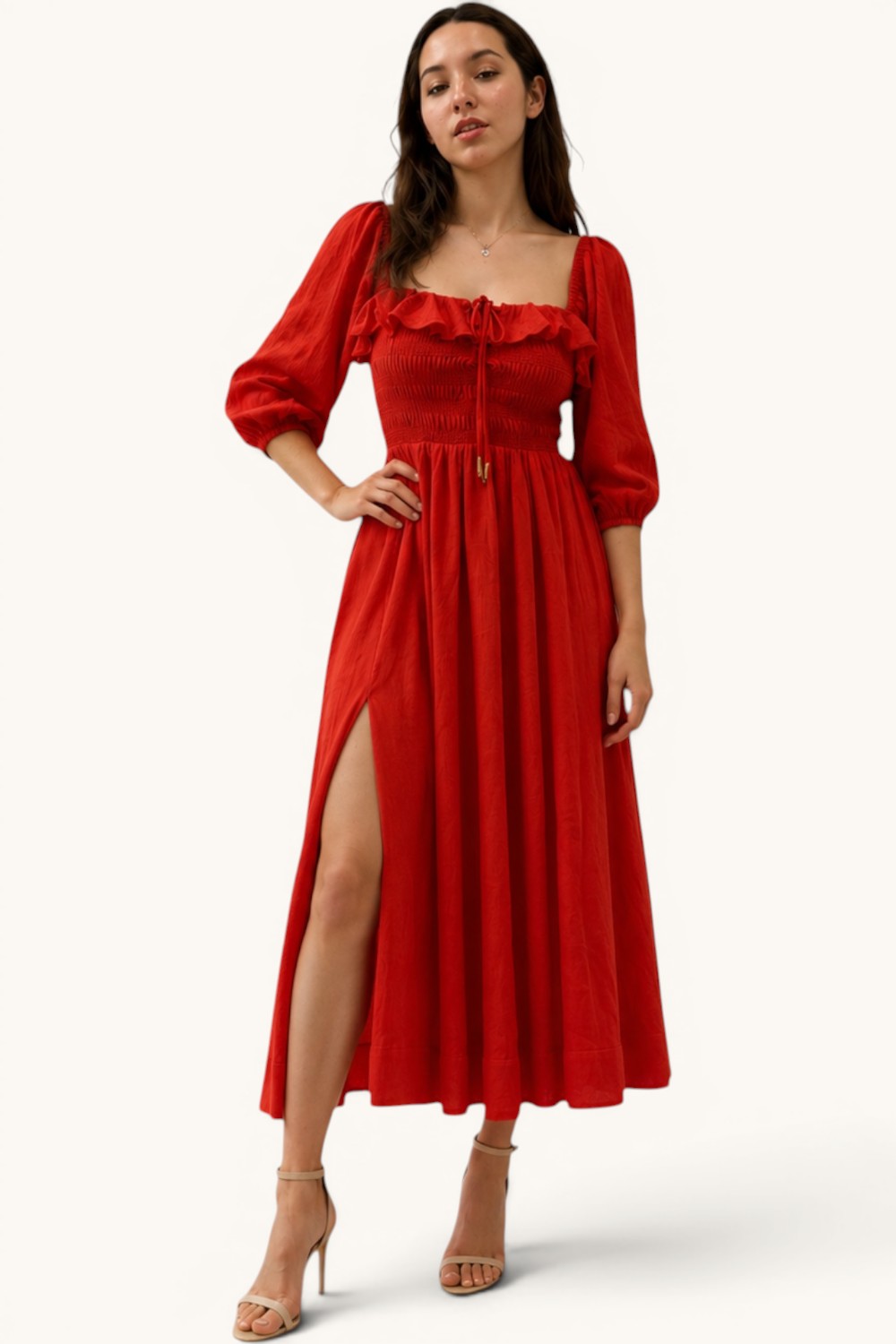 Smocked Sweetheart Neck Maxi Dress