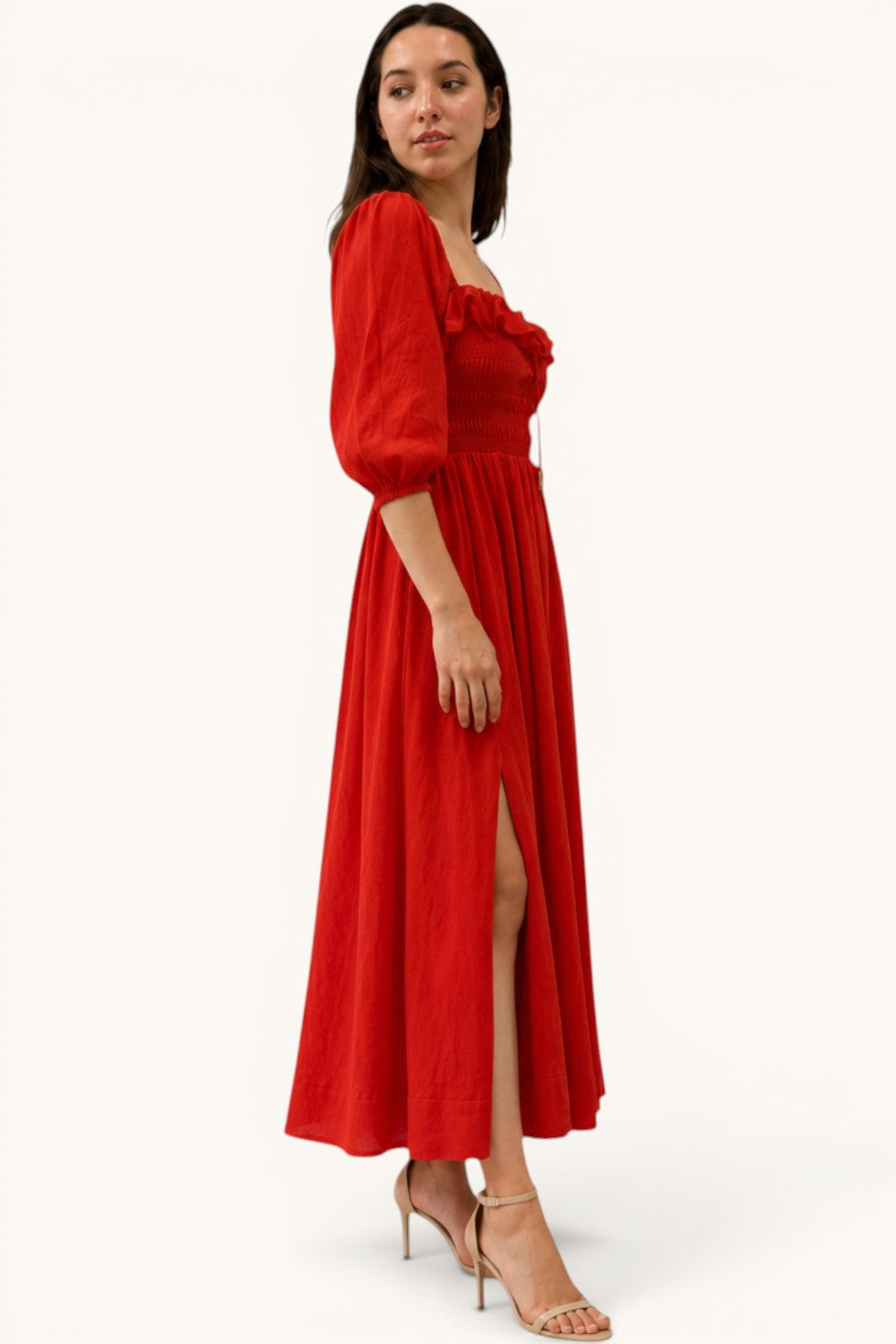 Smocked Sweetheart Neck Maxi Dress