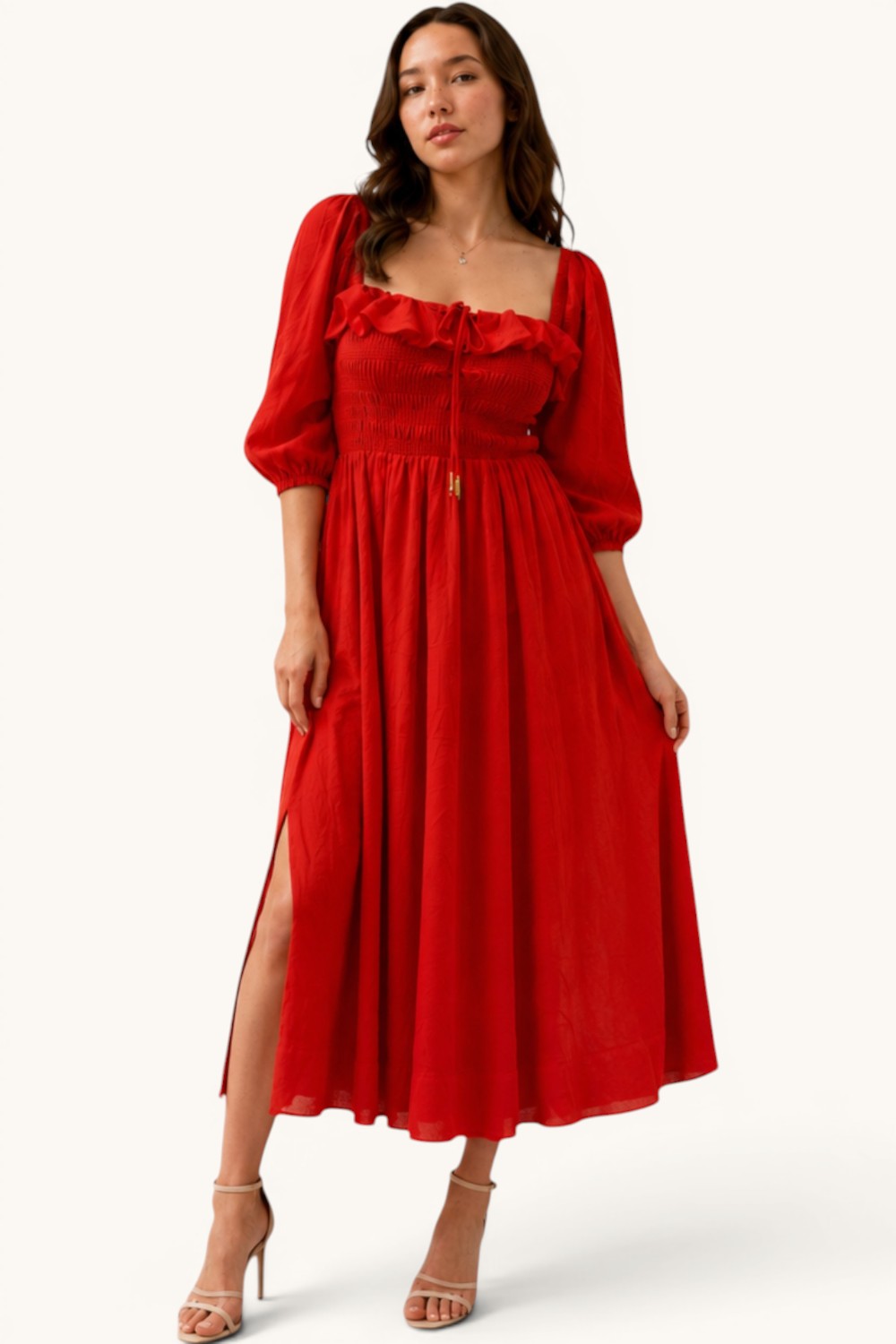 Smocked Sweetheart Neck Maxi Dress