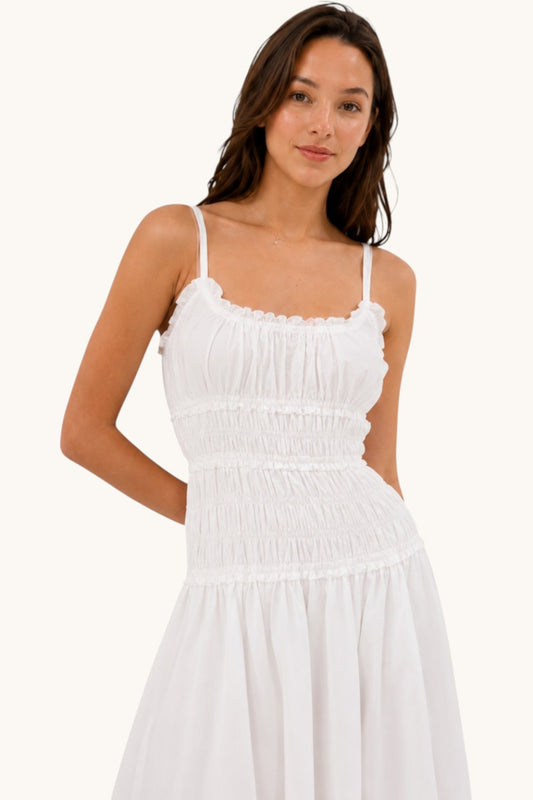 White Cotton Linen Cami Maxi Dress Non-Sheer Flowy Summer