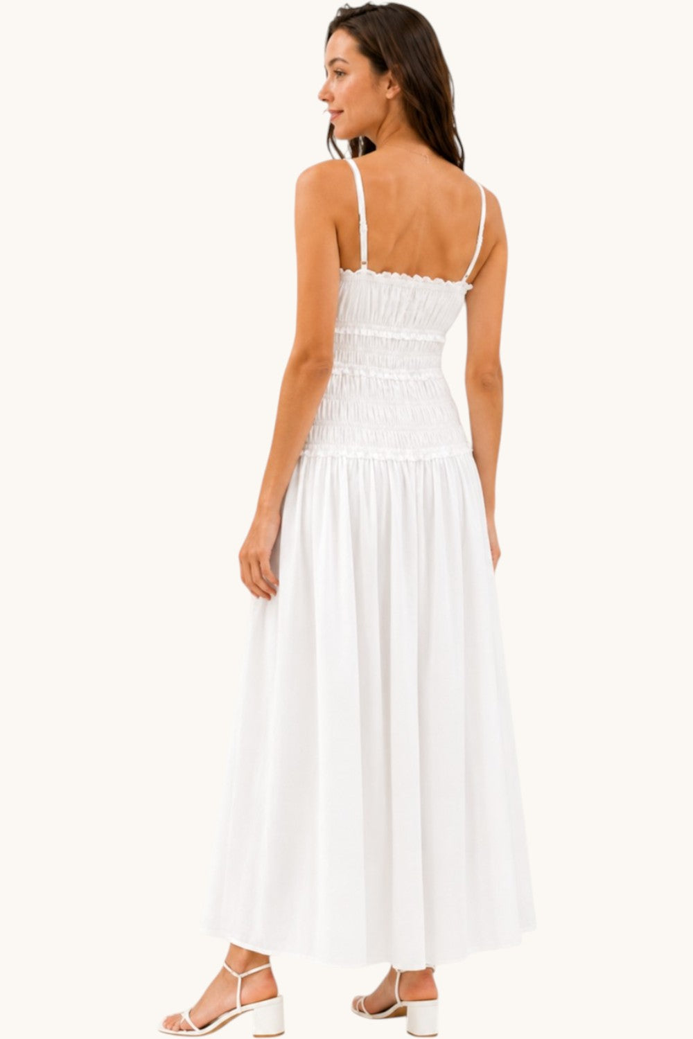 White Cotton Linen Cami Maxi Dress Non-Sheer Flowy Summer