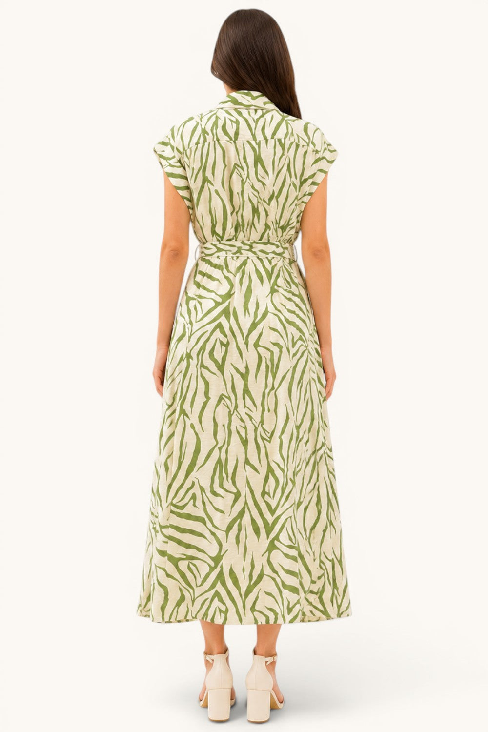 Printed Belted Shirt Midi Dress