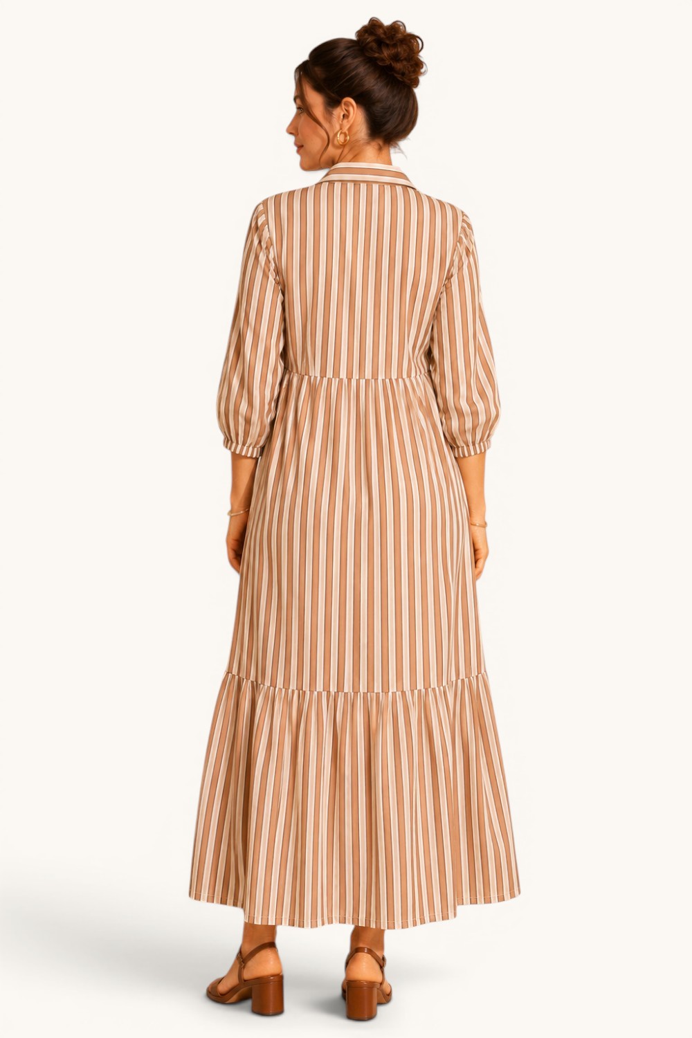 Neutral Stripe Tiered Maxi Dress