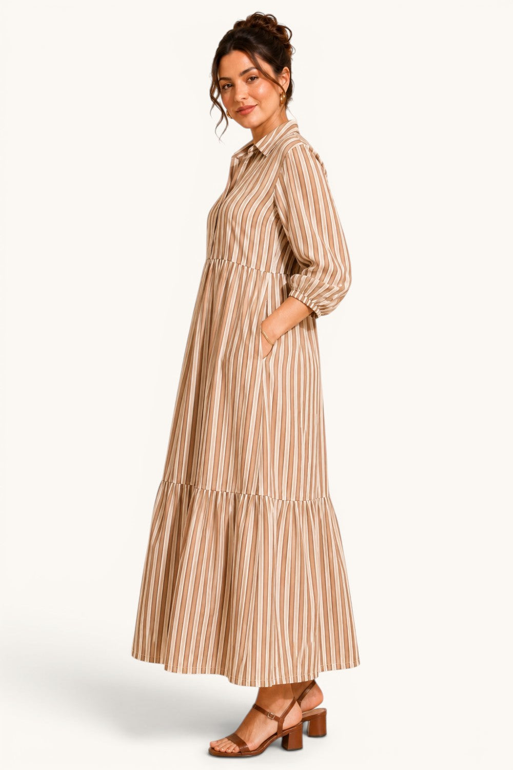 Neutral Stripe Tiered Maxi Dress