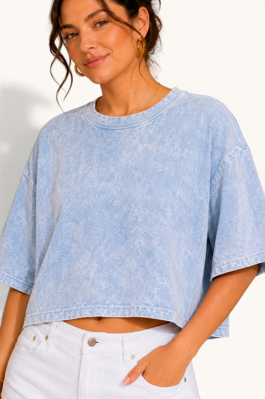 Mineral Wash Long Crop Tee | Relaxed Vintage Fit
