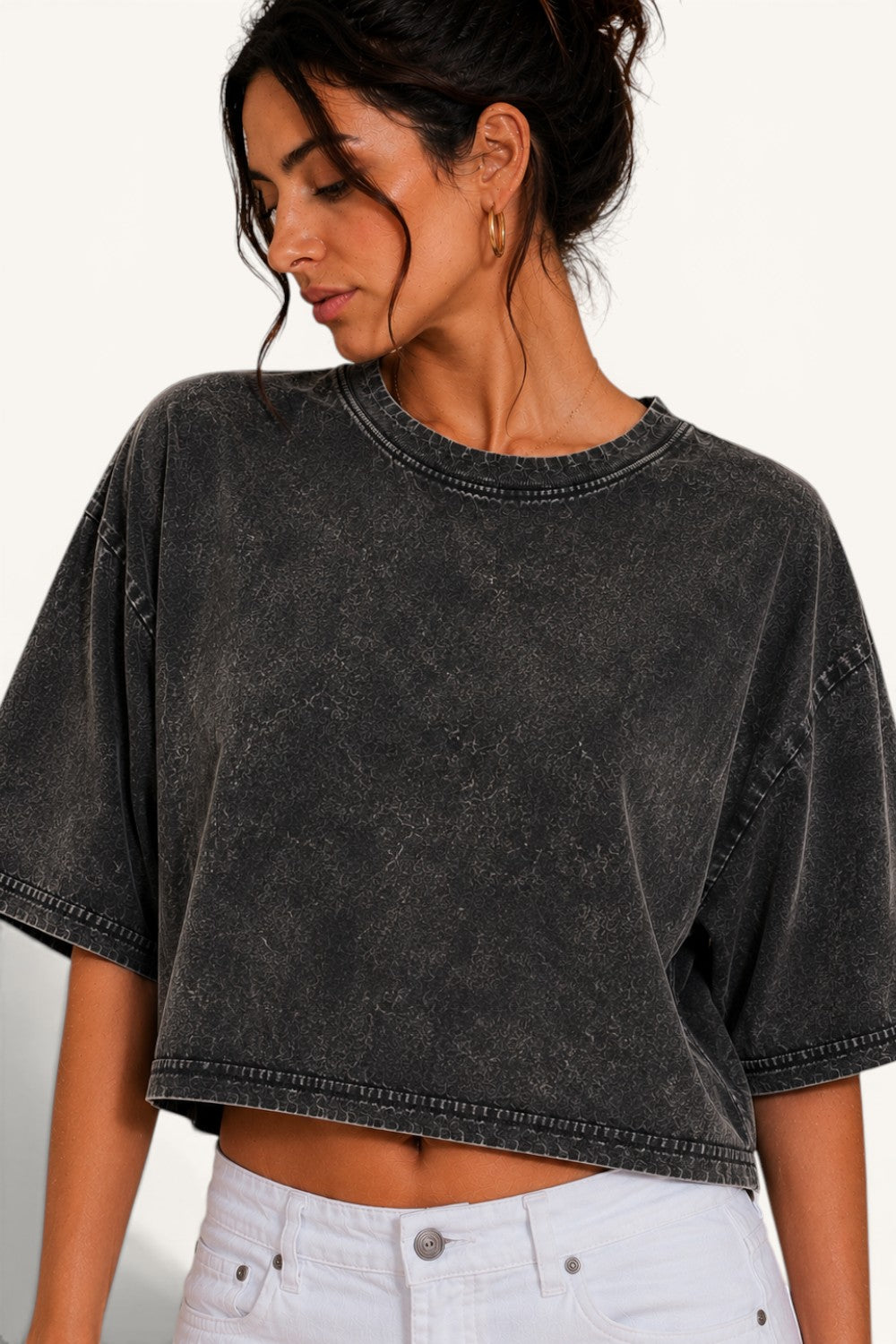 Mineral Wash Long Crop Tee | Relaxed Vintage Fit