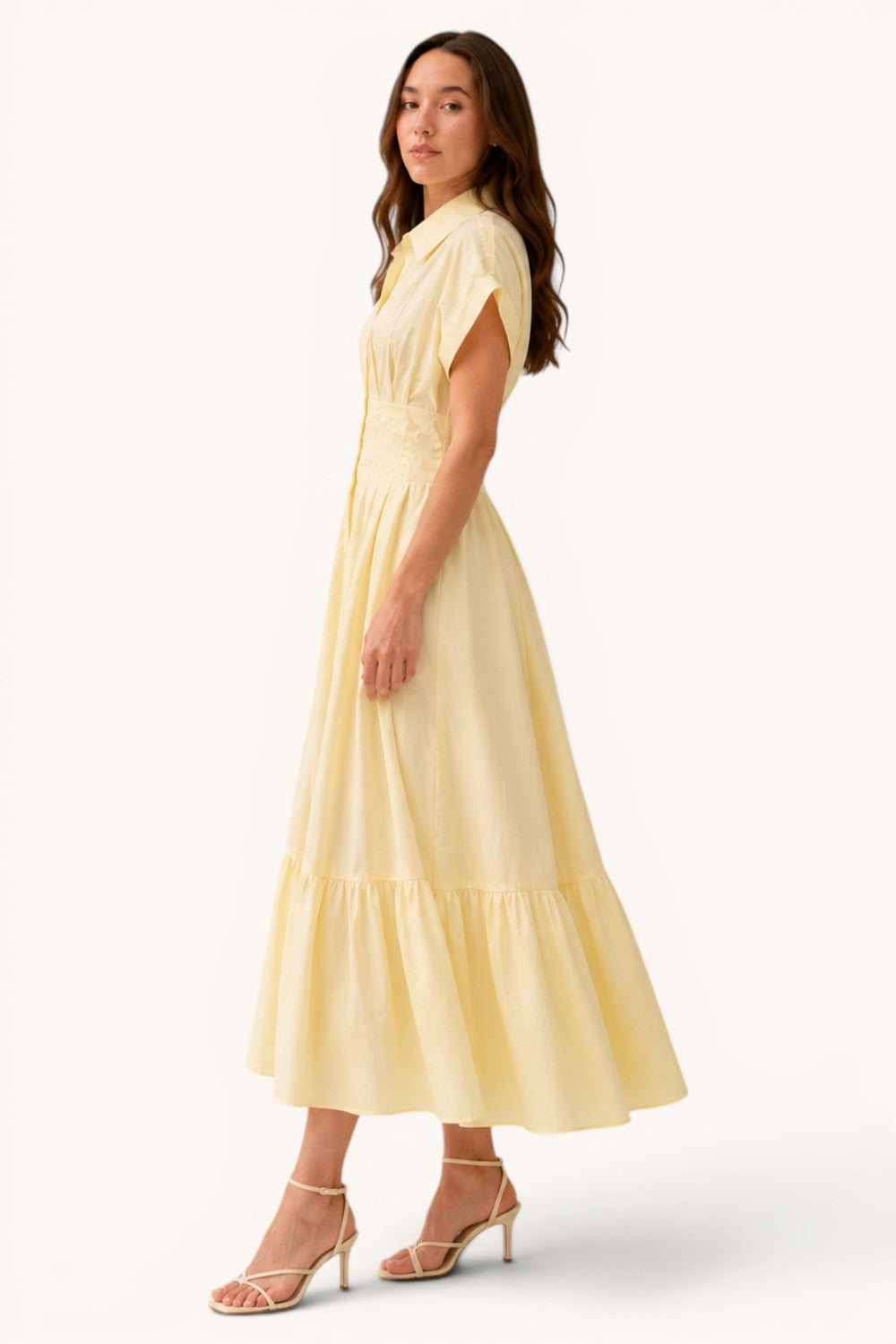 Smocked Waist Button Down Maxi Shirt Dress Womens Boutique Dress