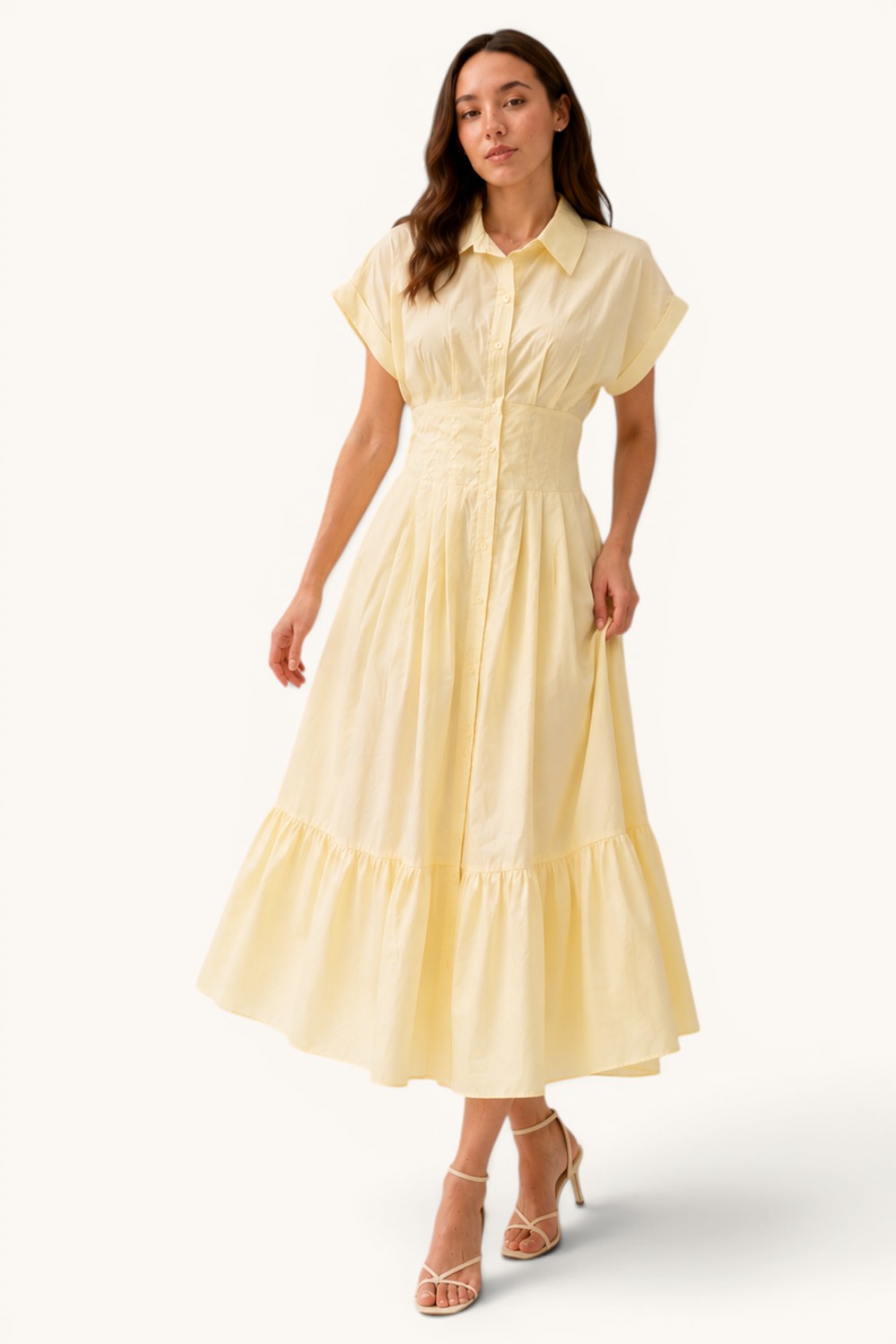 Smocked Waist Button Down Maxi Shirt Dress Womens Boutique Dress