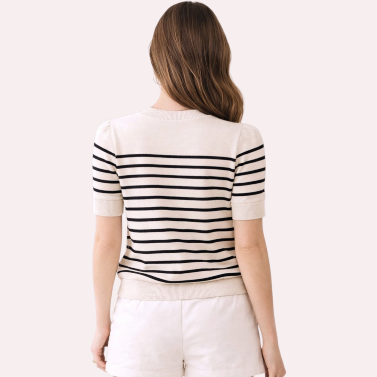 Striped Knit Short Sleeve Sweater Womens Boutique Knit Top