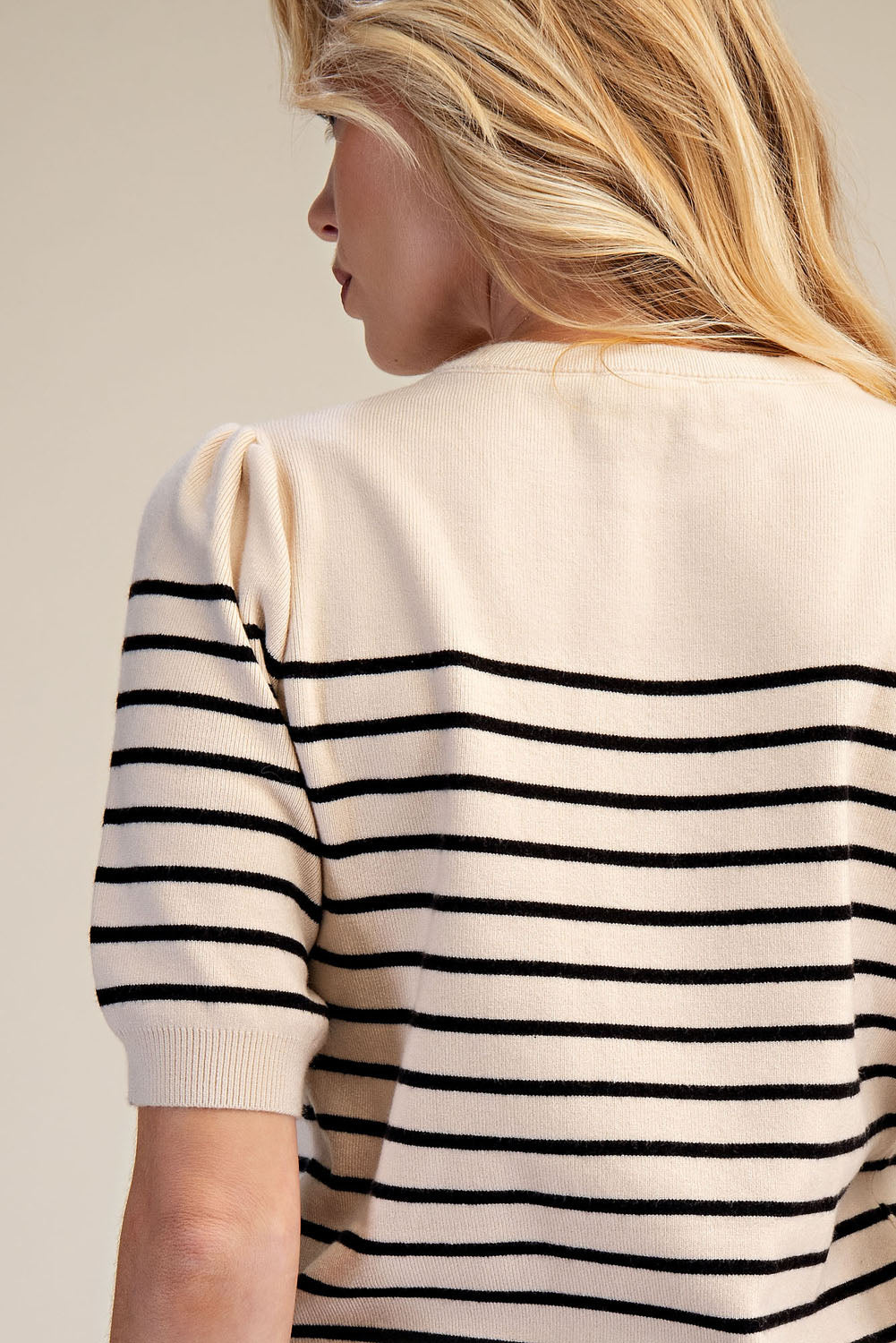 Striped Knit Short Sleeve Sweater Top
