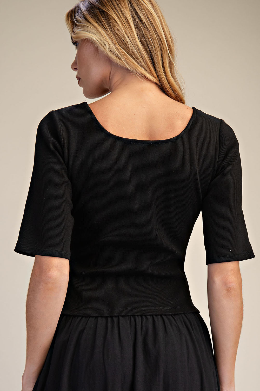 Black Ribbed Knit Top & Poplin Bubble Skirt Midi Dress