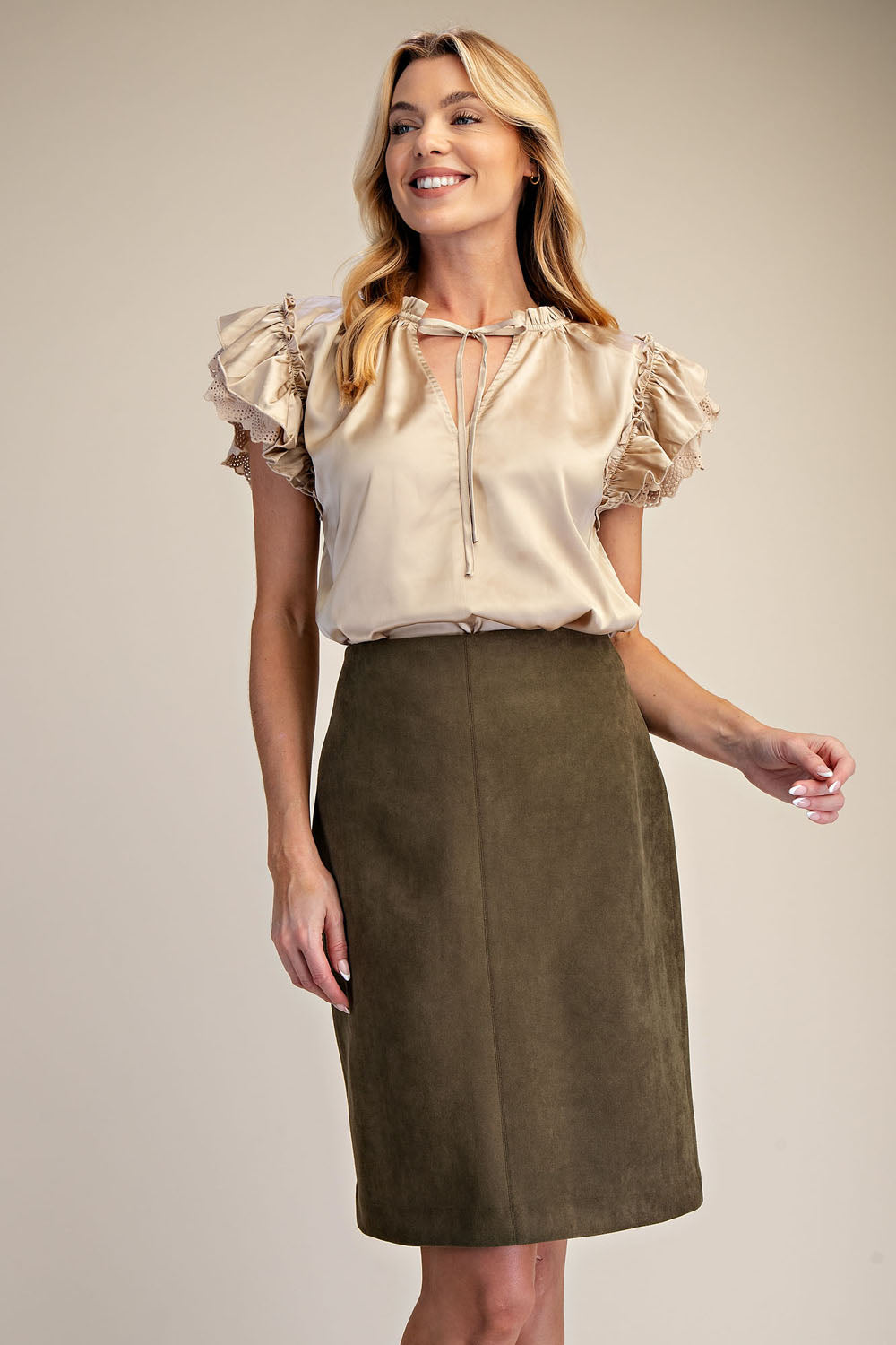 Stretch Suede Pencil Skirt