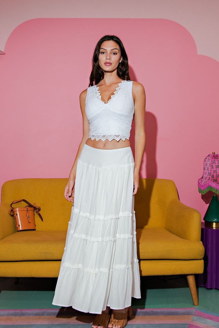 Tiered Ruffle Maxi Skirt | Boho Cotton Flowing Summer Skirt