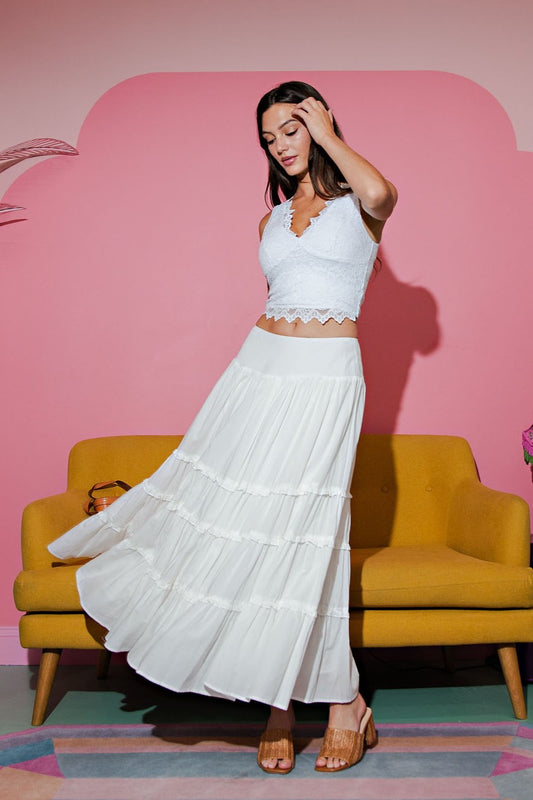 Tiered Ruffle Maxi Skirt | Boho Cotton Flowing Summer Skirt