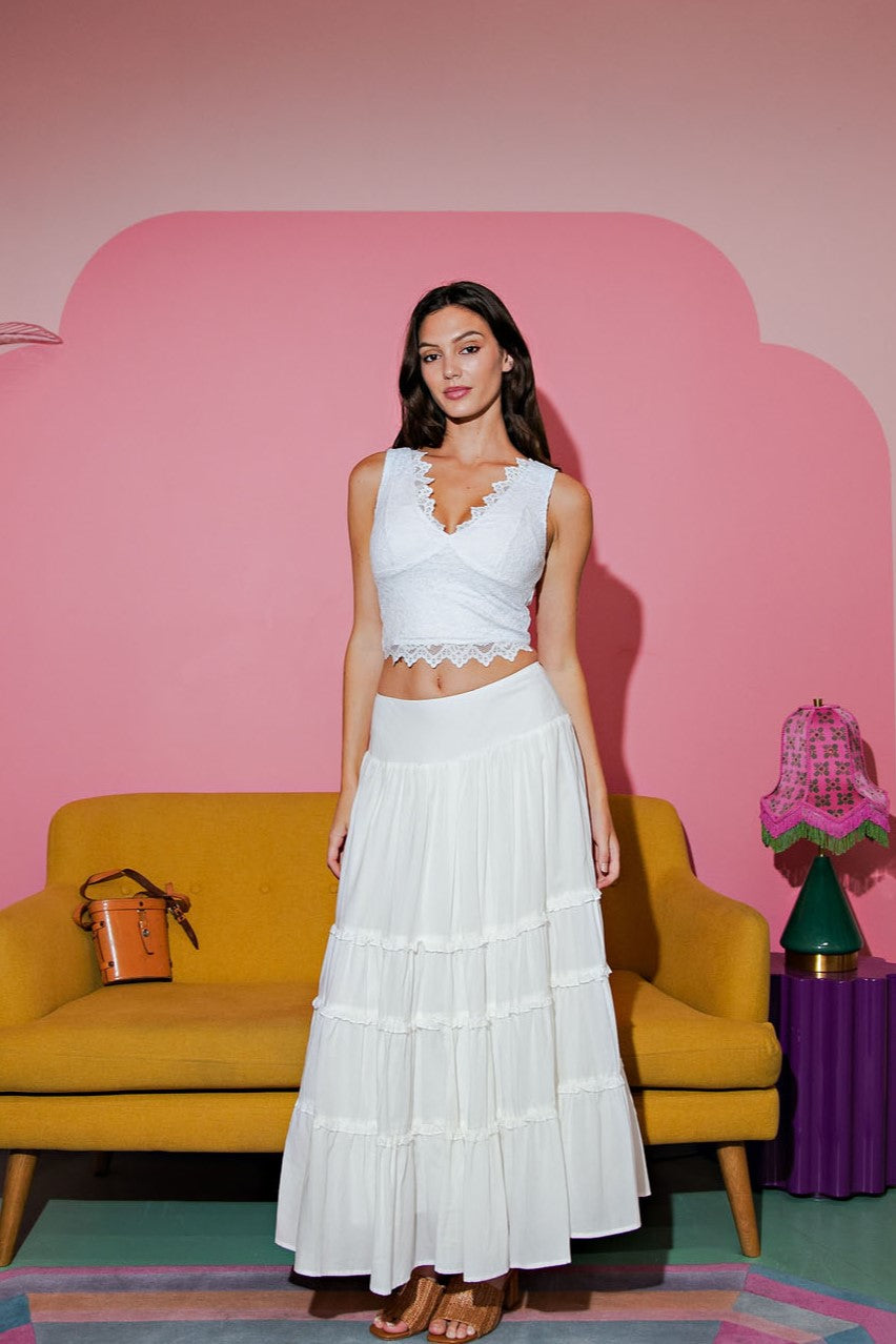Tiered Ruffle Maxi Skirt | Boho Cotton Flowing Summer Skirt