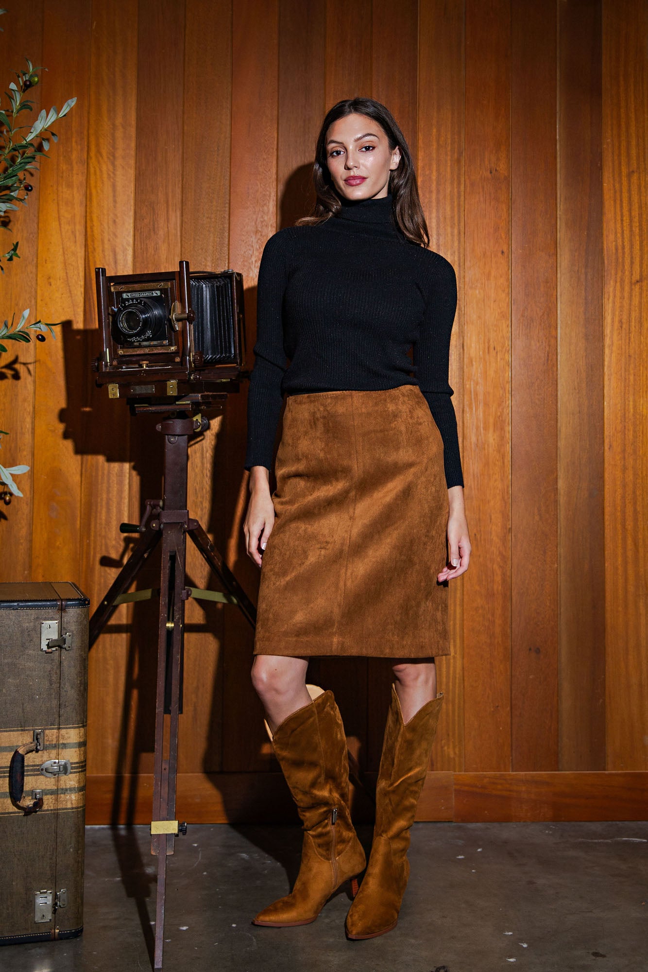 Stretch Suede Pencil Skirt