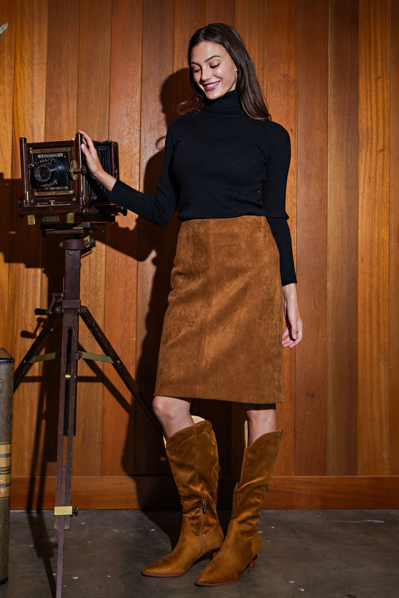 Stretch Suede Pencil Skirt