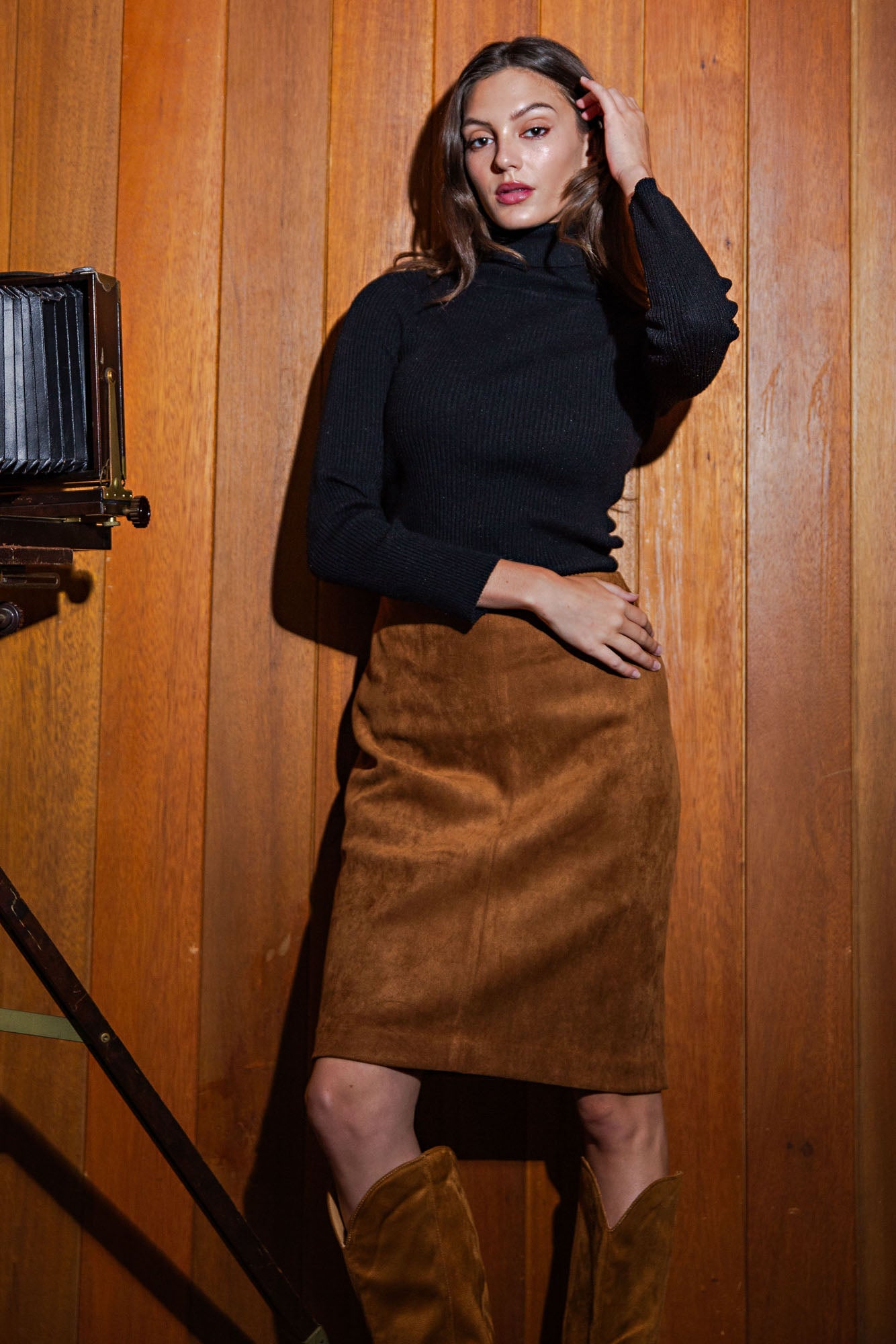 Stretch Suede Pencil Skirt