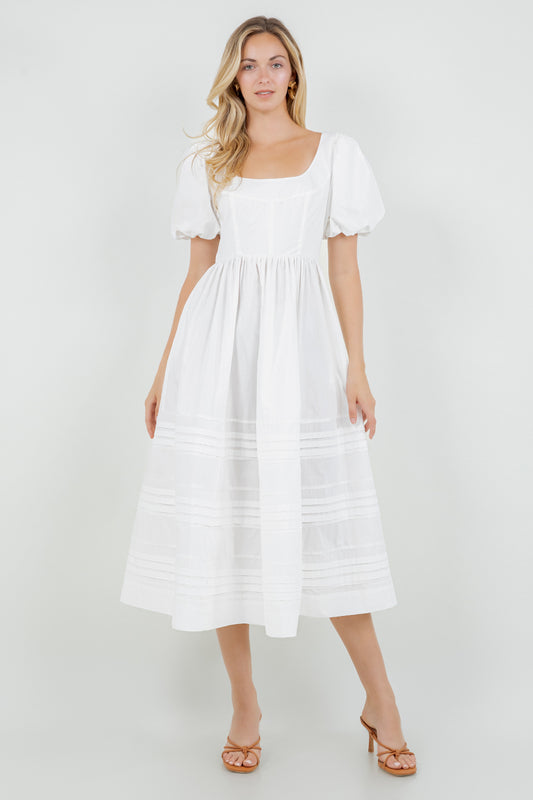 PSD5038-Puff Sleeve Midi Dress