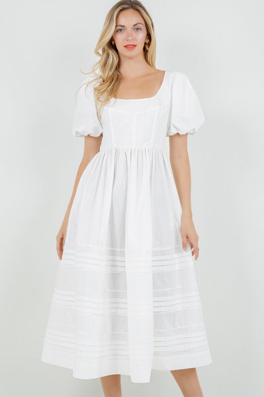 PSD5038-Puff Sleeve Midi Dress