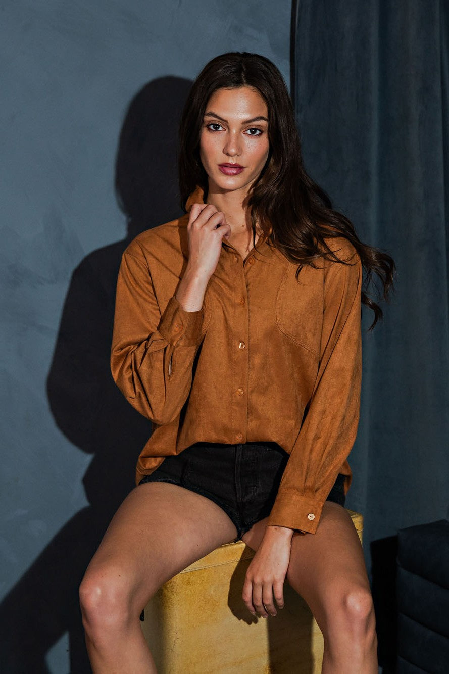 Western Vegan Suede Shirt | Stretch Faux Suede