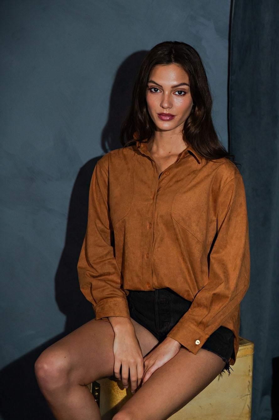 Western Vegan Suede Shirt | Stretch Faux Suede