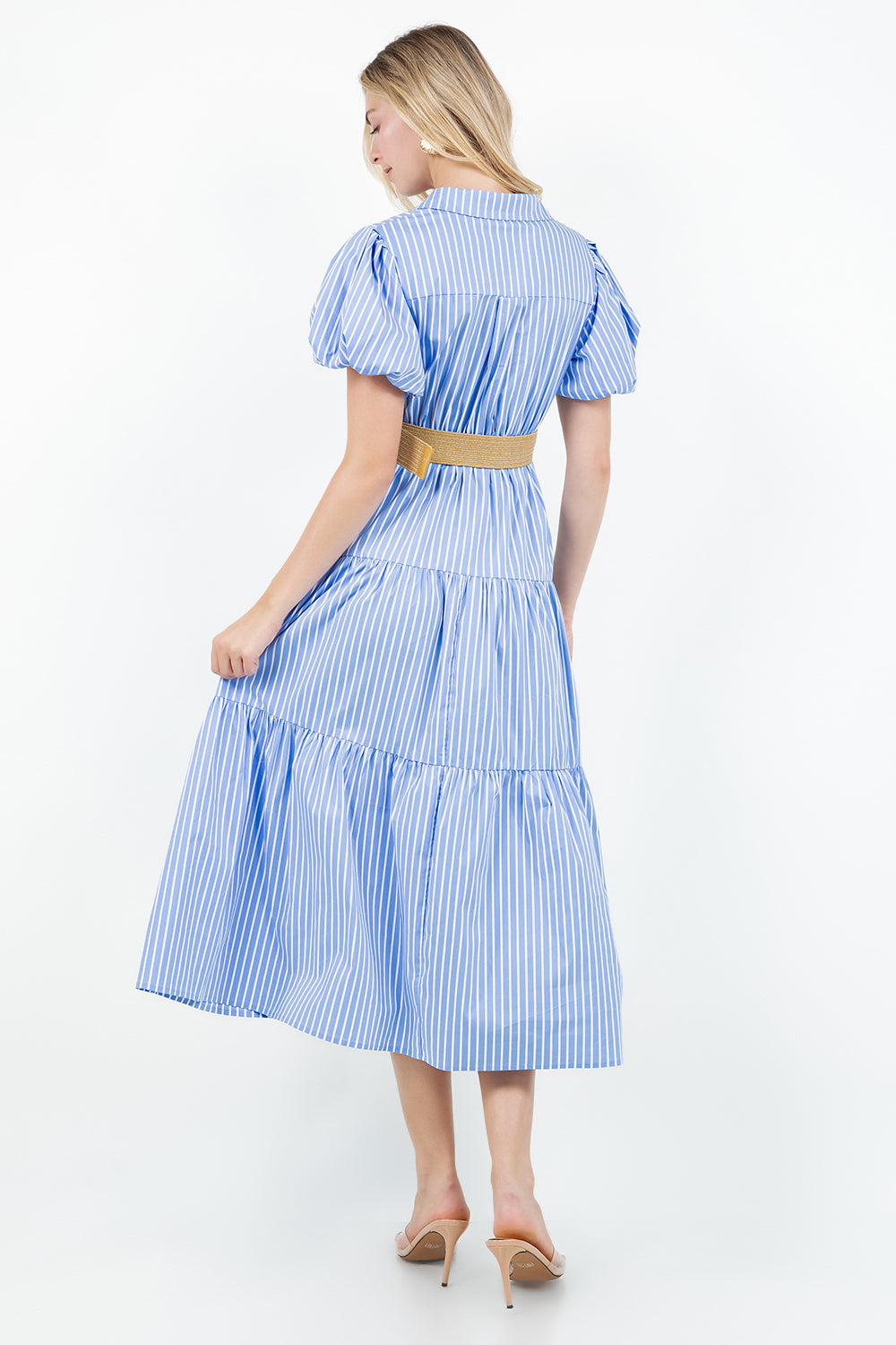 PSD5000-Belted Puff Sleeve Shirt Dress