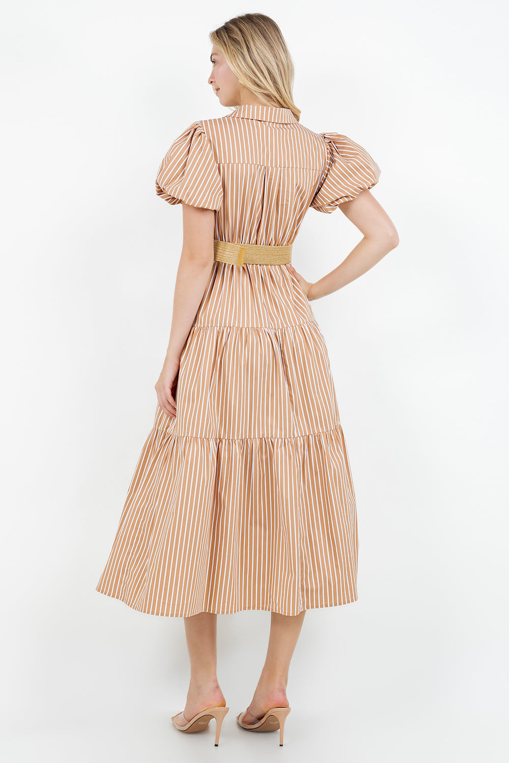 PSD5000-Belted Puff Sleeve Shirt Dress