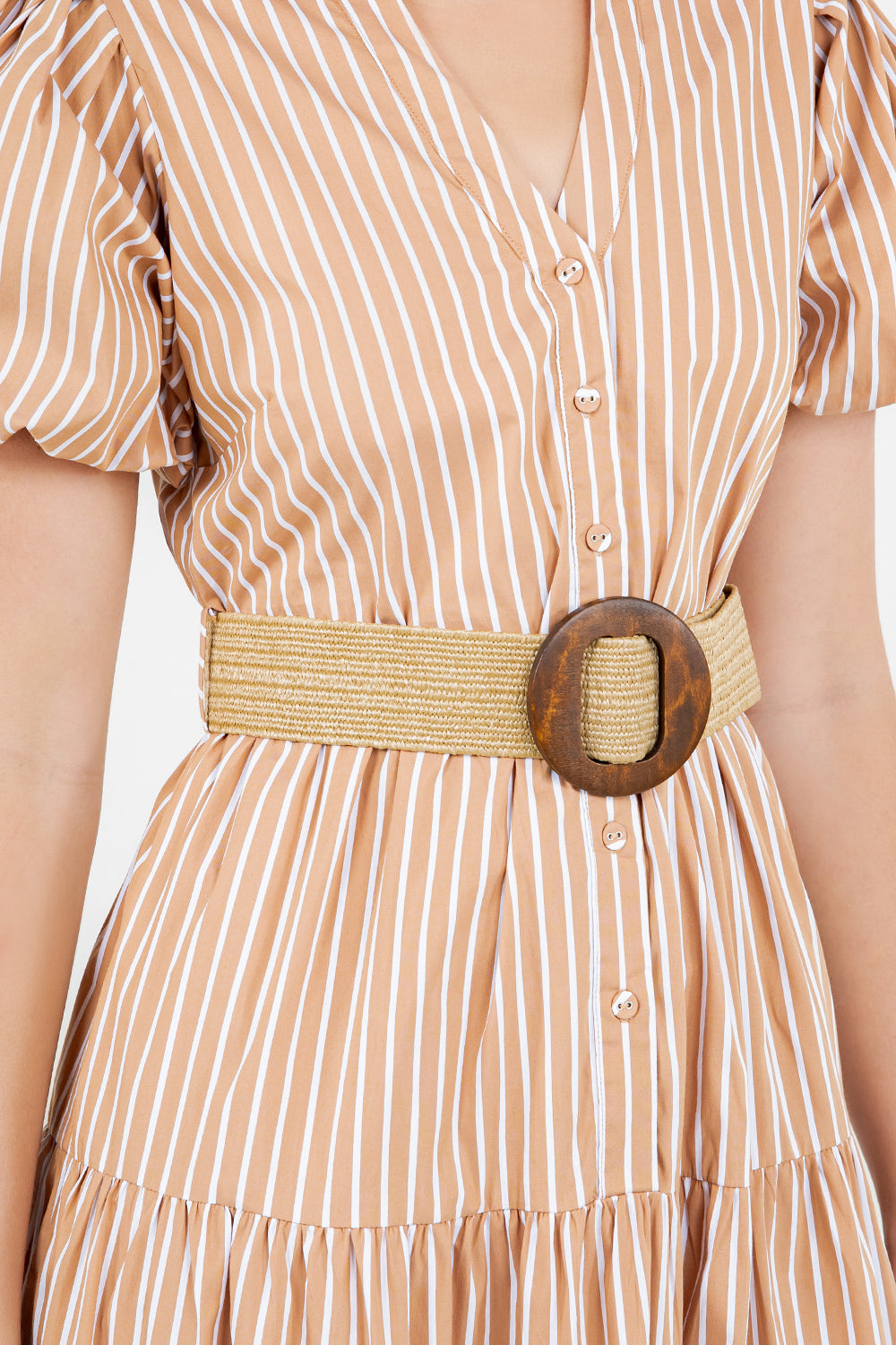 PSD5000-Belted Puff Sleeve Shirt Dress