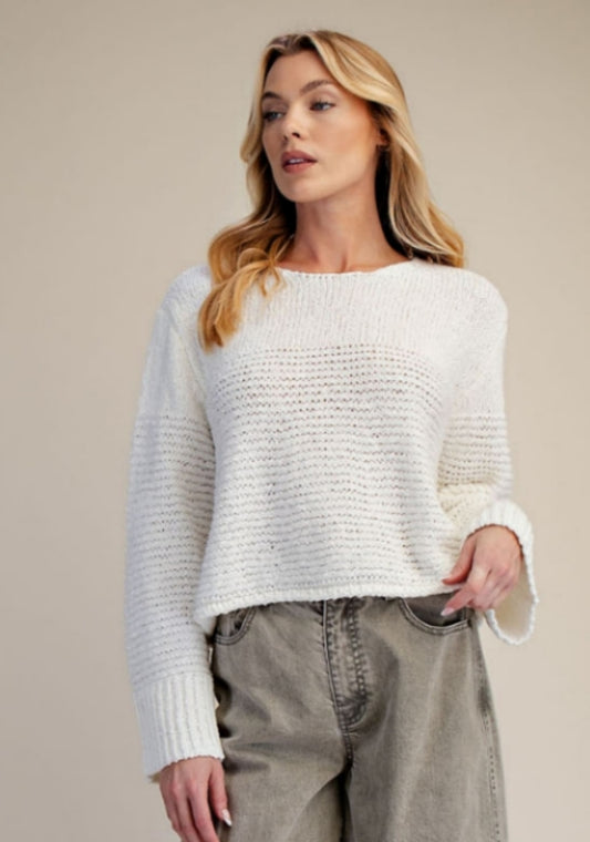 Textured Knit Boat Neck Sweater Top