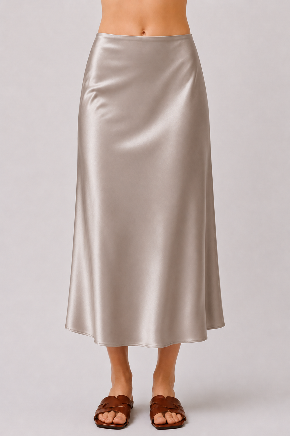 Stretch Satin A-Line Midi Skirt | Elegant Slip Skirt