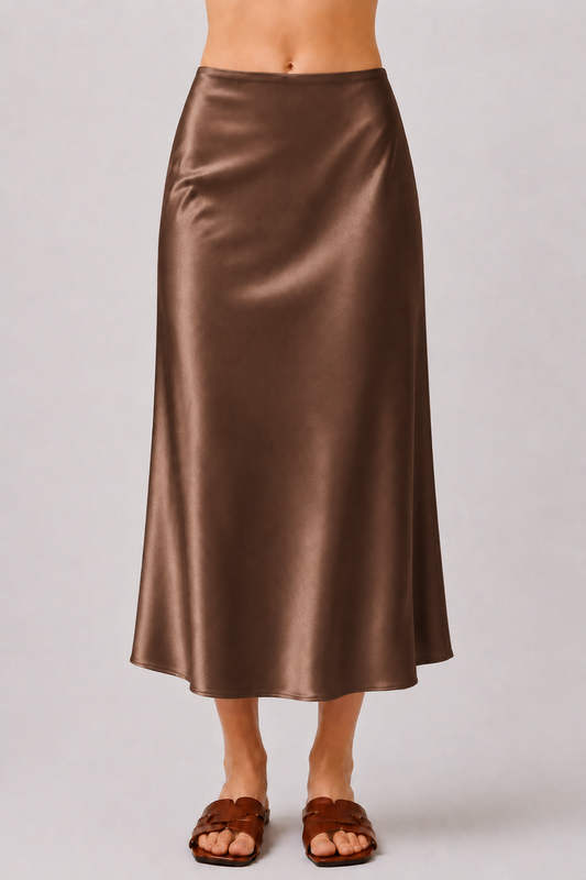 Stretch Satin A-Line Midi Skirt | Elegant Slip Skirt (Copy)