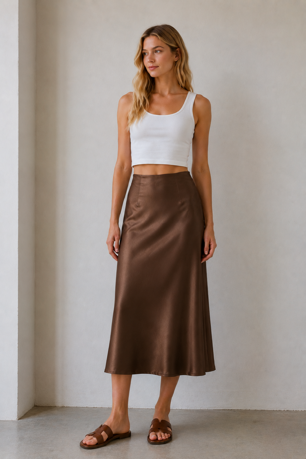 Stretch Satin A-Line Midi Skirt | Elegant Slip Skirt (Copy)