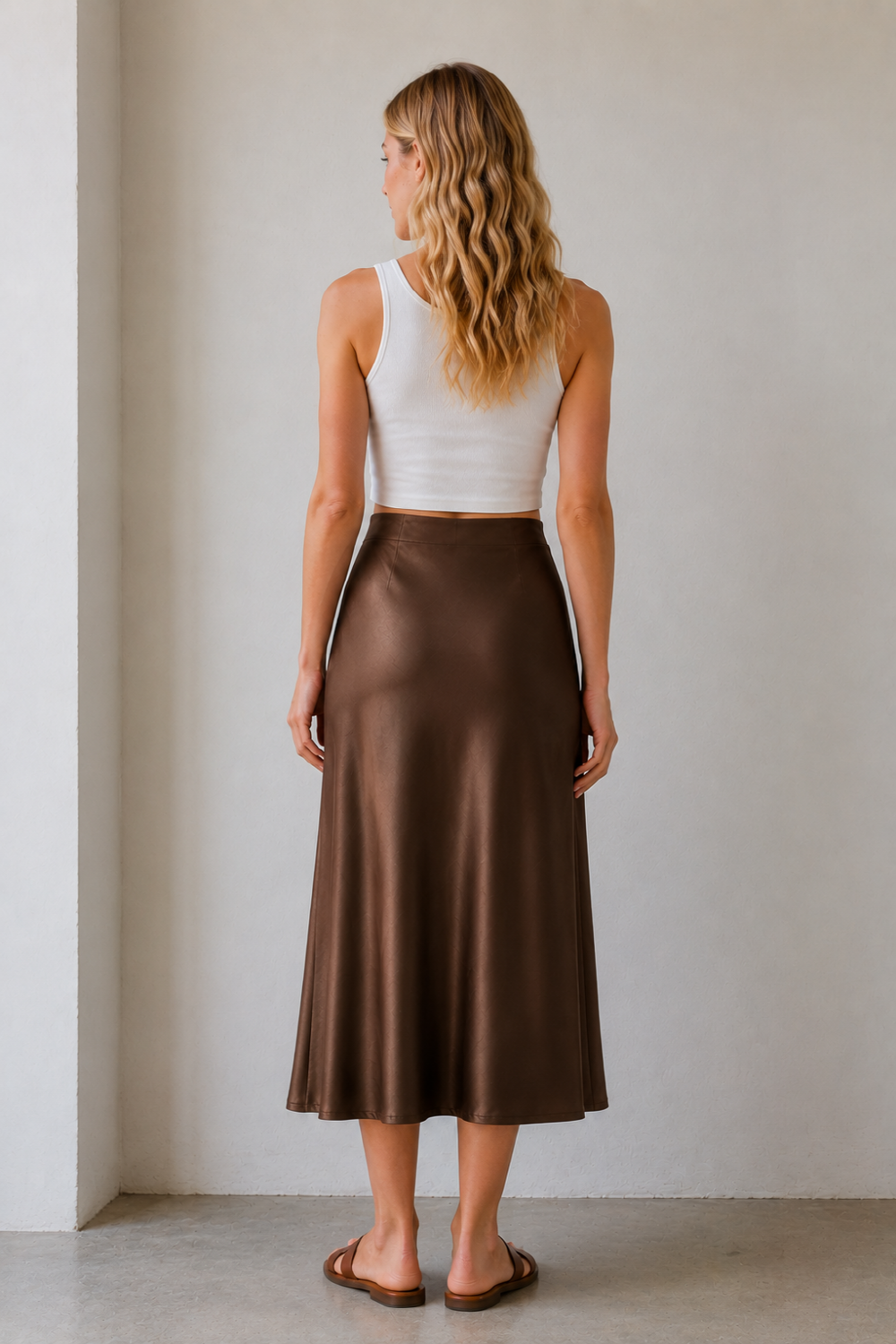 Stretch Satin A-Line Midi Skirt | Elegant Slip Skirt (Copy)