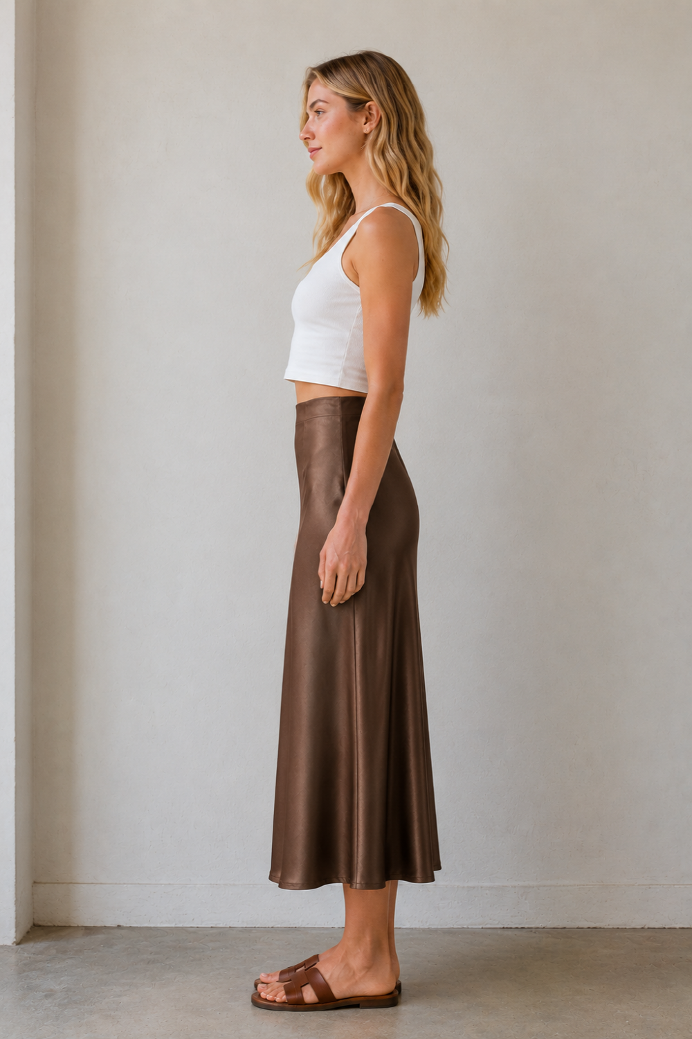 Stretch Satin A-Line Midi Skirt | Elegant Slip Skirt (Copy)
