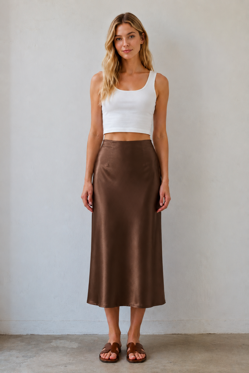 Stretch Satin A-Line Midi Skirt | Elegant Slip Skirt (Copy)