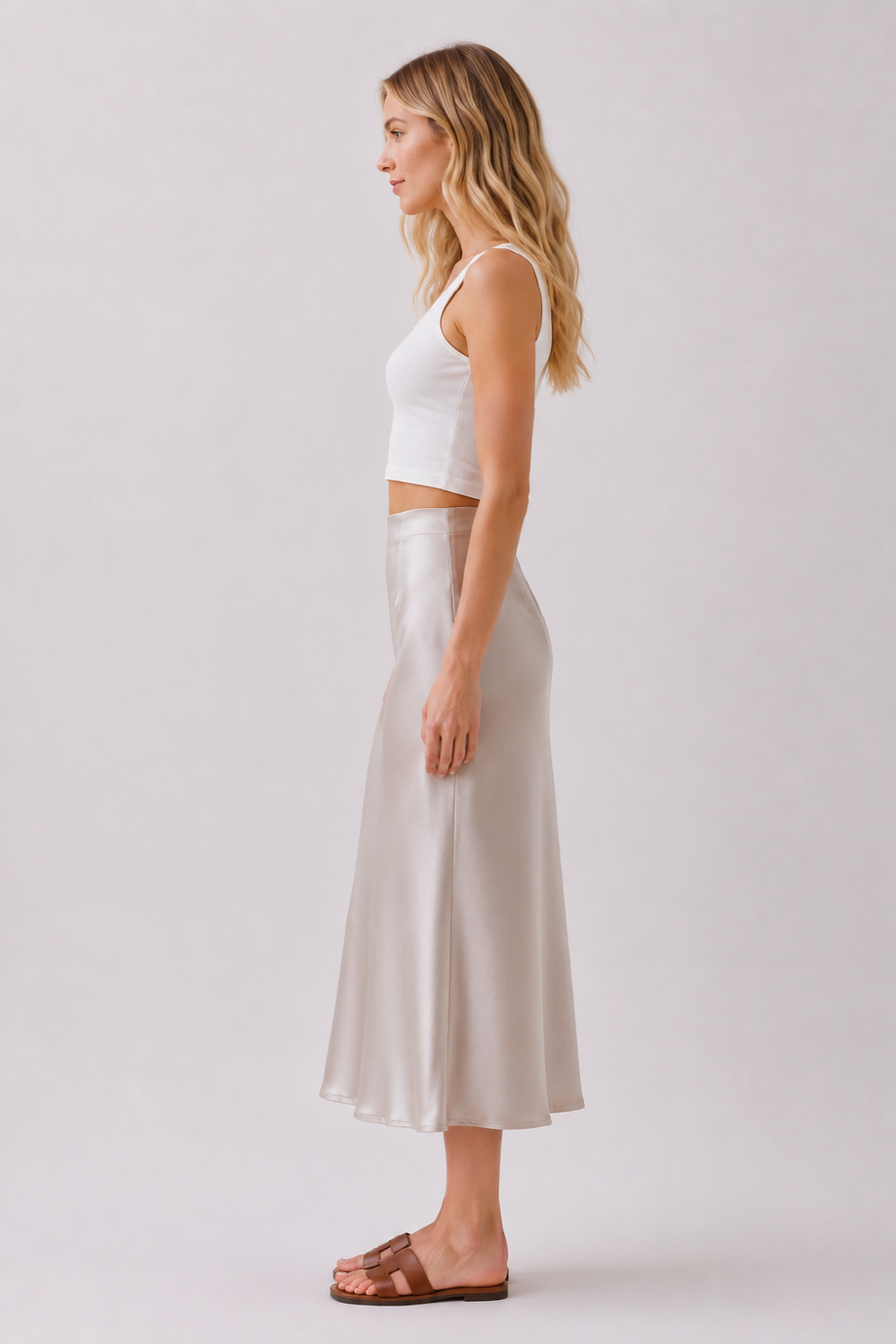 Stretch Satin A-Line Midi Skirt | Elegant Slip Skirt