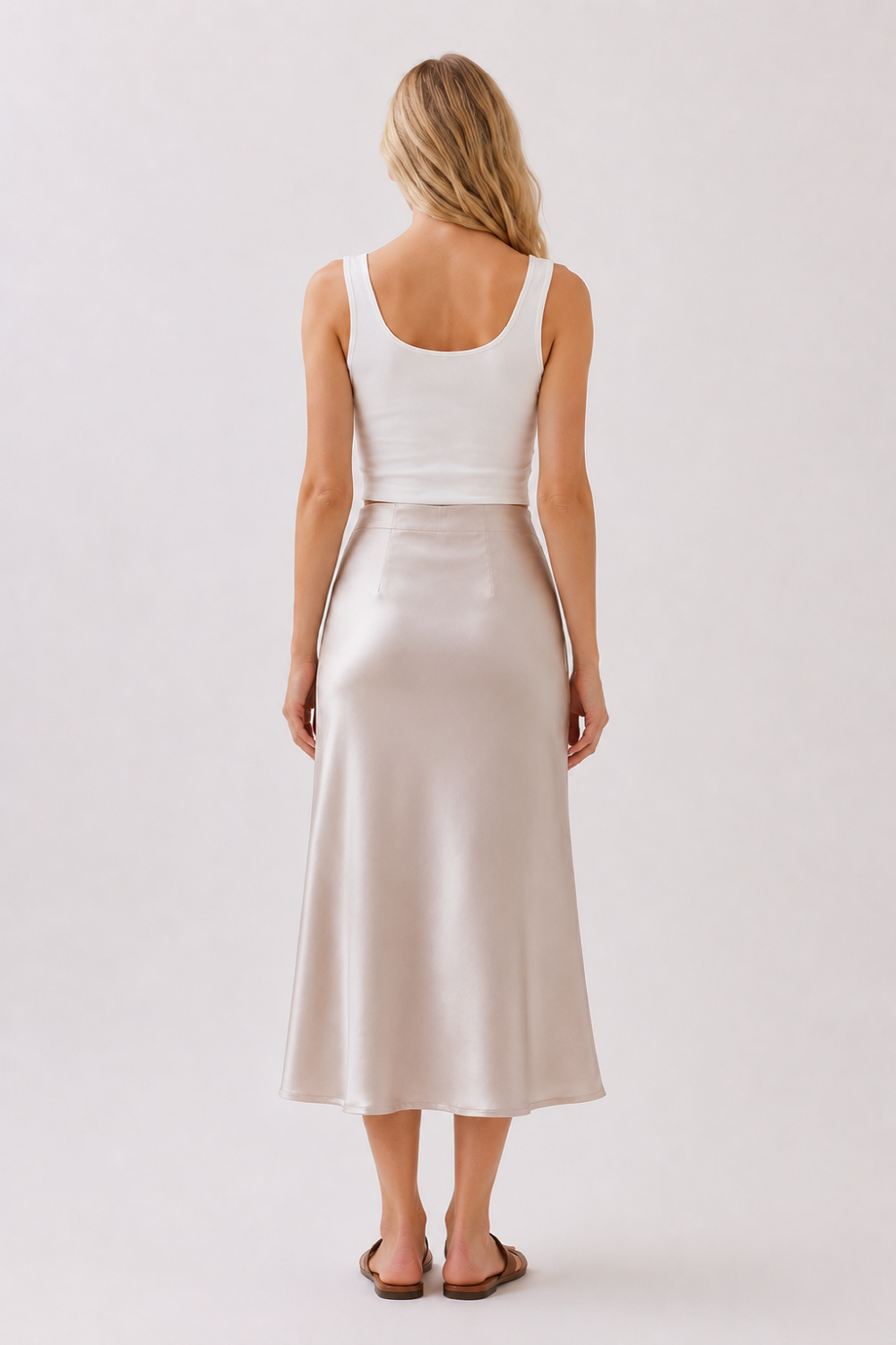 Stretch Satin A-Line Midi Skirt | Elegant Slip Skirt