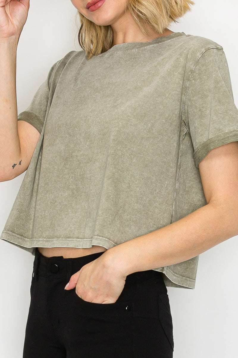 Mineral Washed Oversized Crop Tee | Vintage Cotton Boxy Top