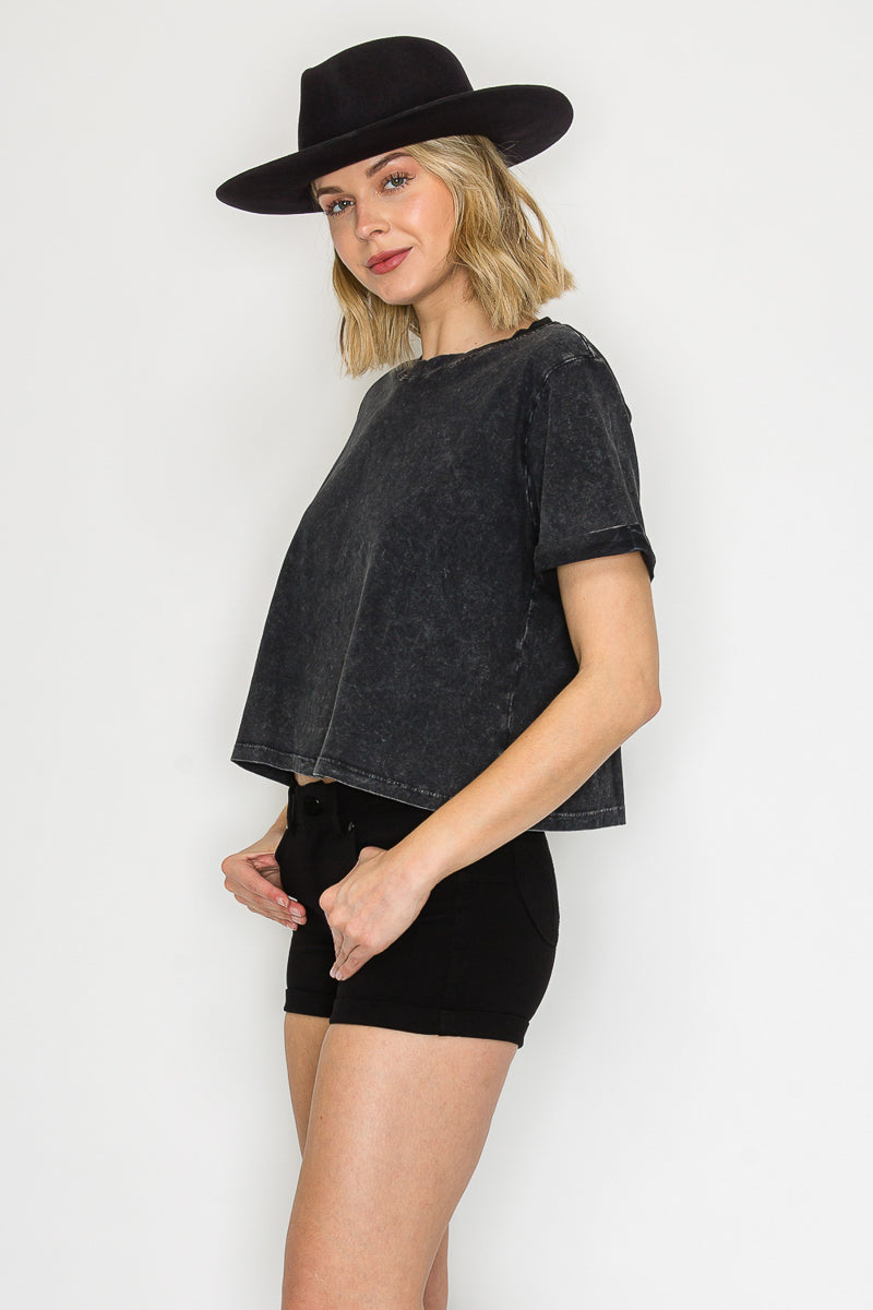 Mineral Washed Oversized Crop Tee | Vintage Cotton Boxy Top