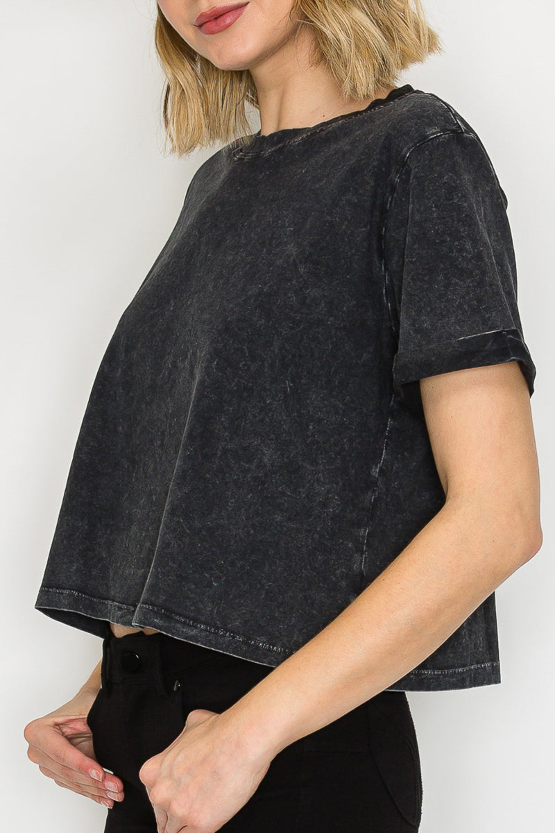Mineral Washed Oversized Crop Tee | Vintage Cotton Boxy Top