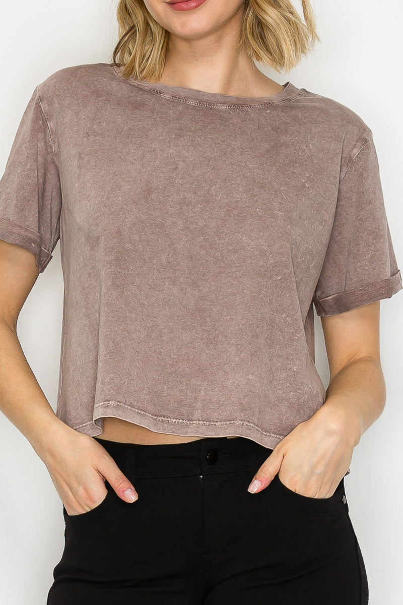 Mineral Washed Oversized Crop Tee | Vintage Cotton Boxy Top