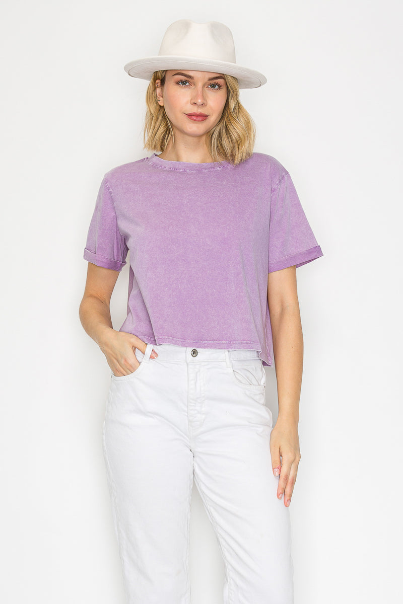 Mineral Washed Oversized Crop Tee | Vintage Cotton Boxy Top