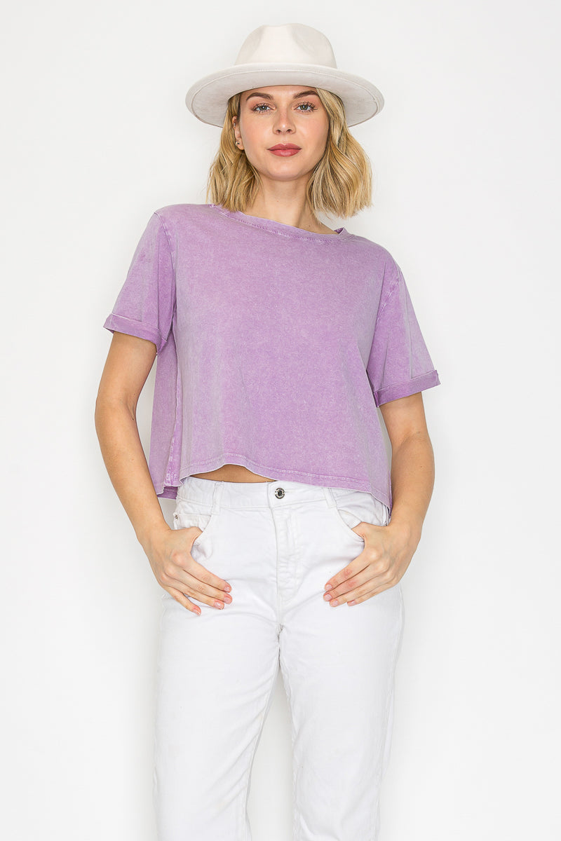 Mineral Washed Oversized Crop Tee | Vintage Cotton Boxy Top